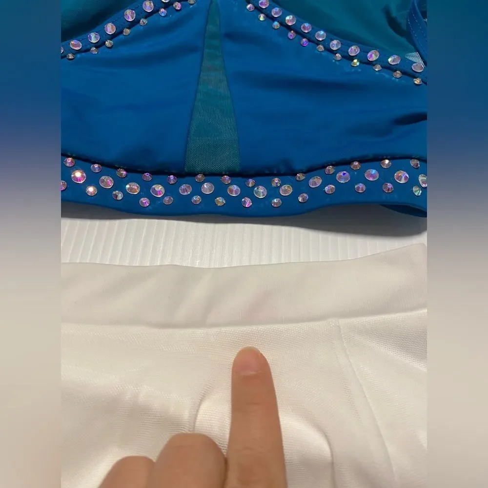 Weissman custom solo dance costume 2 piece teal blue top skirt MT10463 SC child